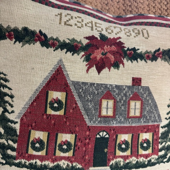 Primitive Cross Stitch Sampler Pillow Merry Christmas, Numbers/Alphabet Tapestry - Picture 4 of 8